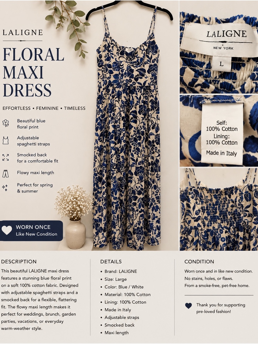La Ligne Blue & White Floral Cotton Maxi Dress